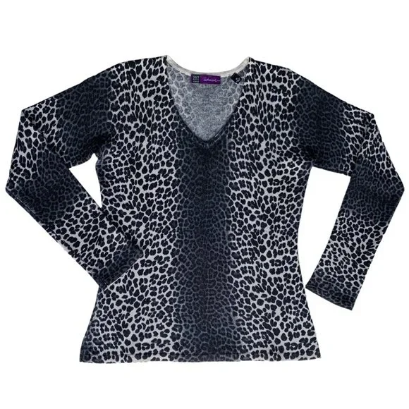 Saks Fifth Avenue Neutral Leopard Cashmere Pullover Knit Sweater - Size M